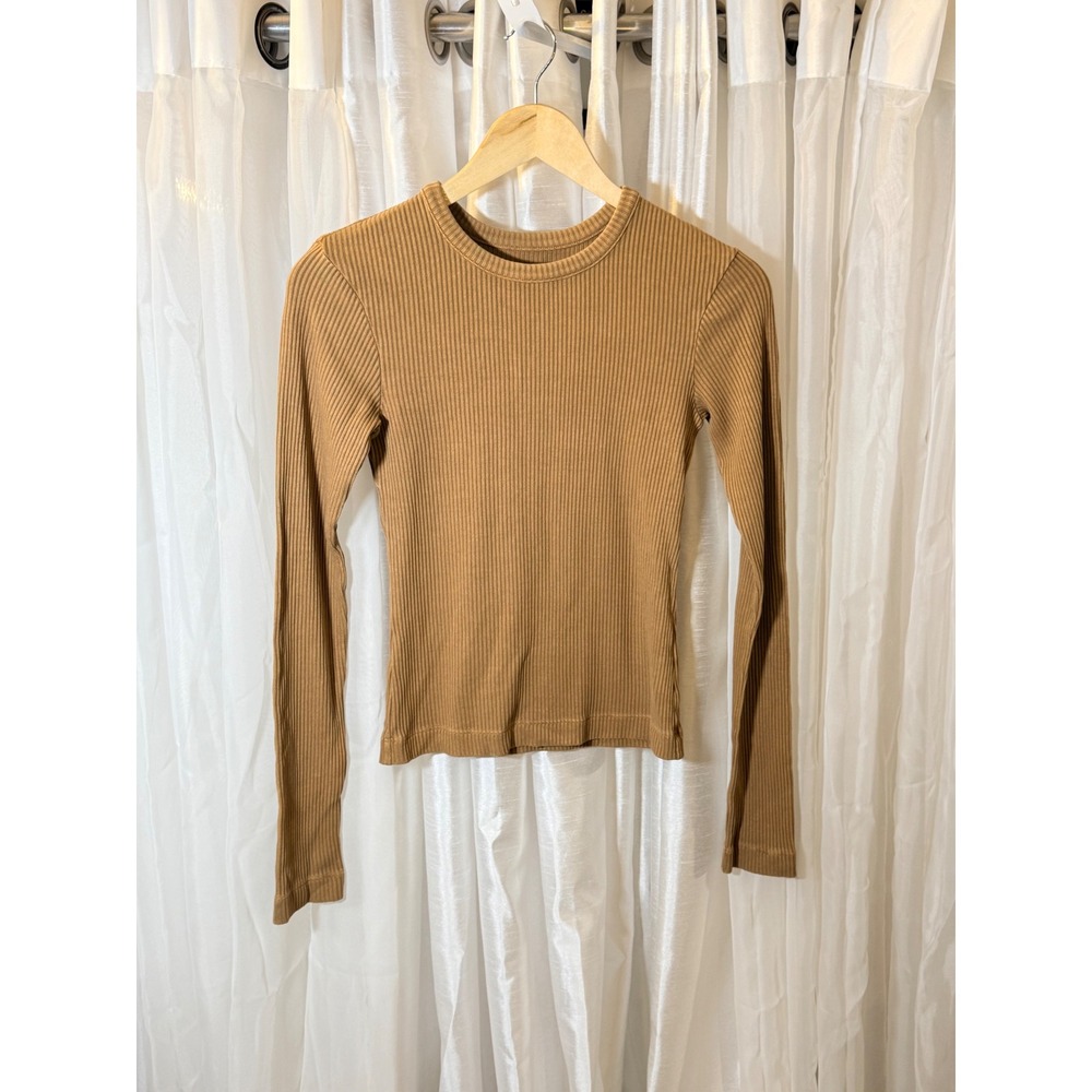 Citizens of Humanity Ribbed Long Sleeve Top Womens Small Tan Crew Neck